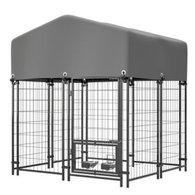 Outdoor Dog Kennel 4.23'x3.83'x4.83' With Roof, Heavy Duty Welded Wire Crate, All-Weather Protection & Safe Lock Design For Dogs And Pets (Option: Defaulttitle)